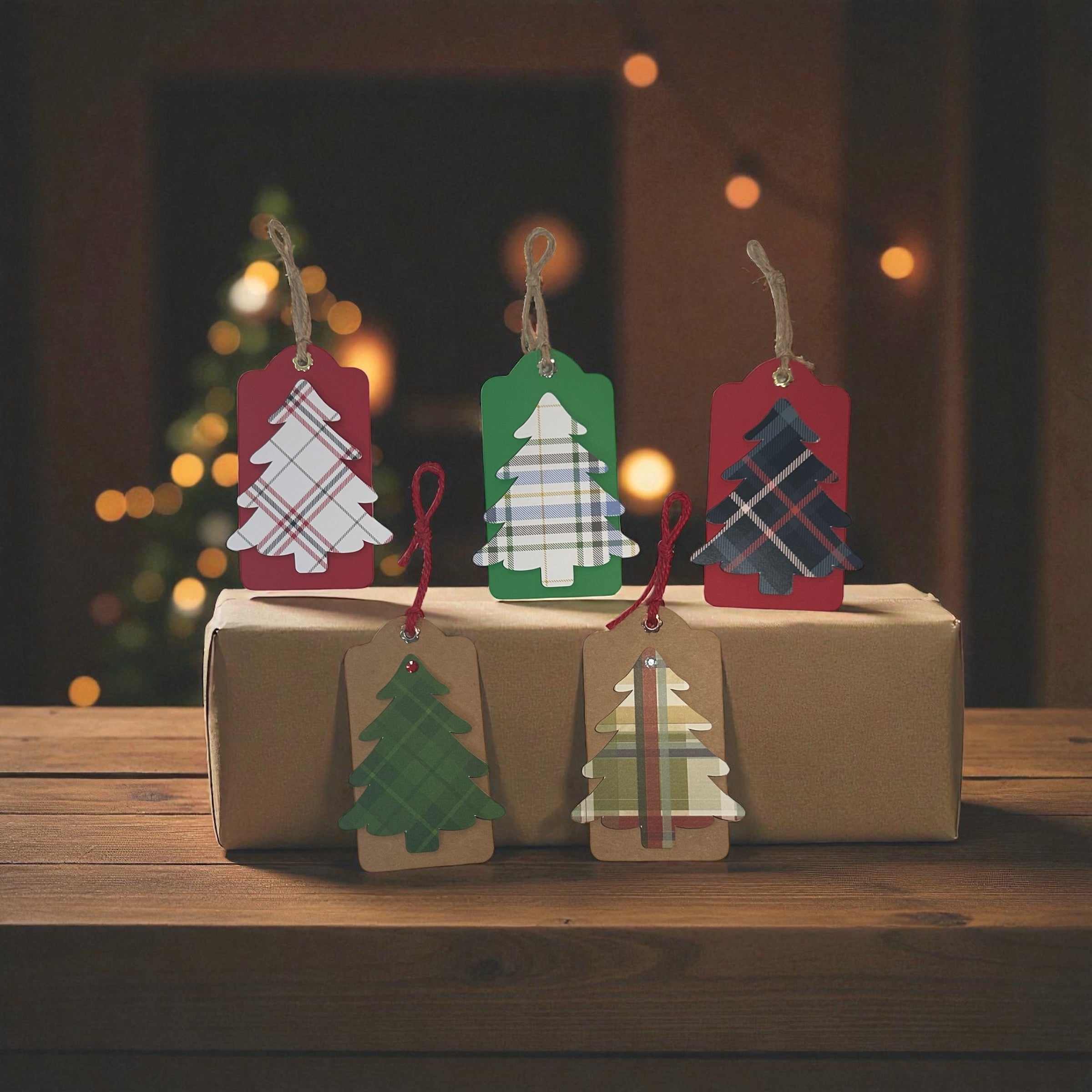 Plaid Christmas Tree Gift Tags - Set of 5