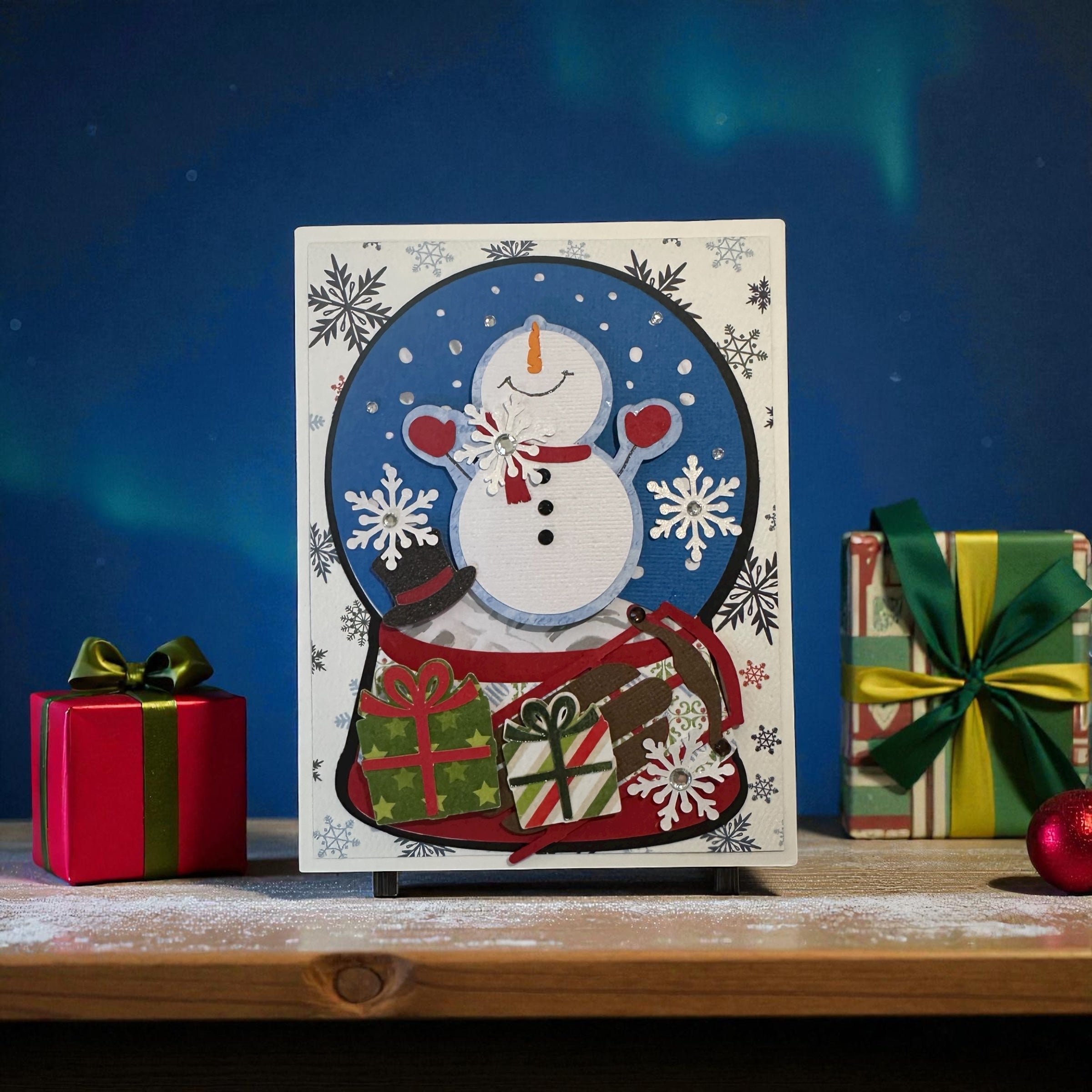 Joyful Snowman Snow Globe Greeting Card