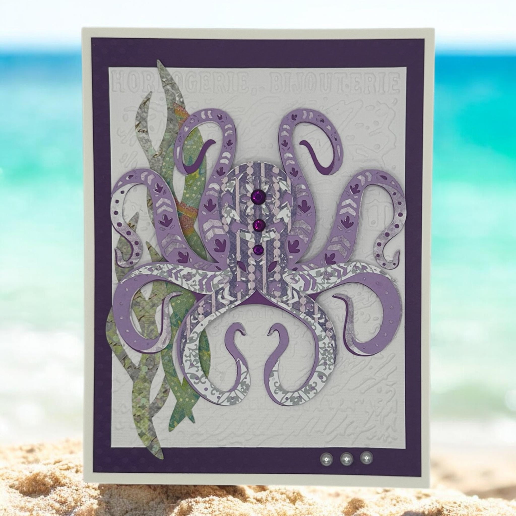 Octopus Design Handmade Greeting Card – Layered Octopus Coastal Card