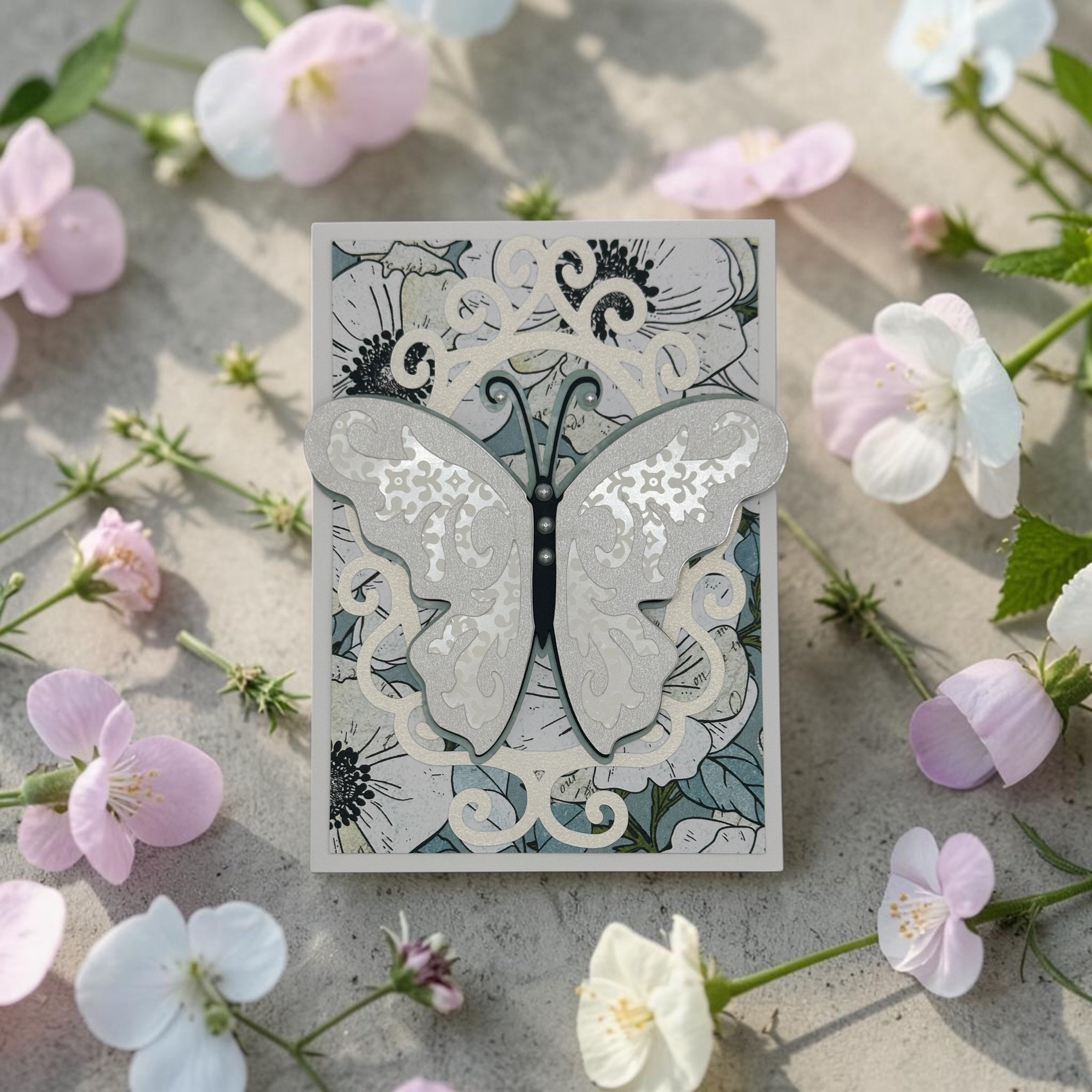 Butterfly Dreams in Blue 4' by 5.5' Handmade Greeting Card