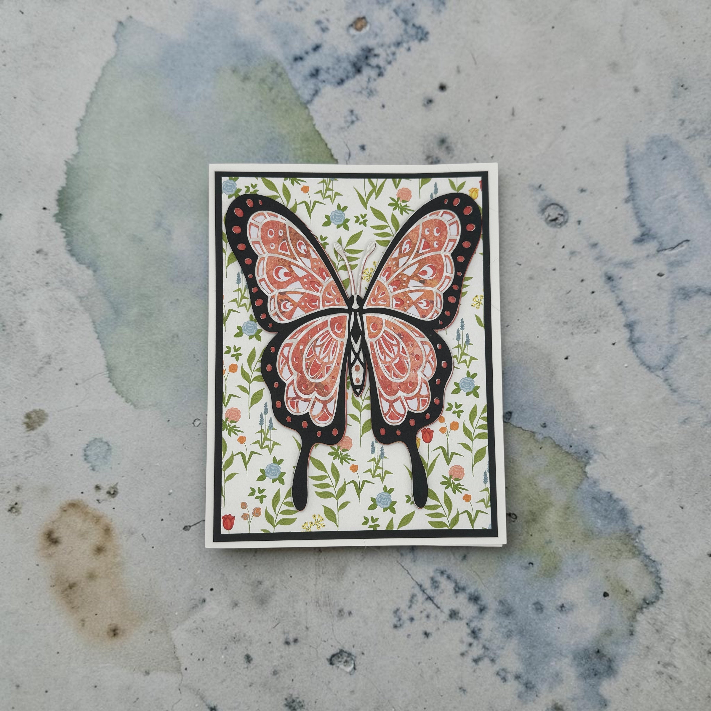 Monarch Style Butterfly Handmade Greeting Card 5" by 6.5"